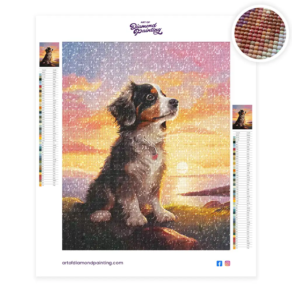 2 Dog watching sunset diamond painting