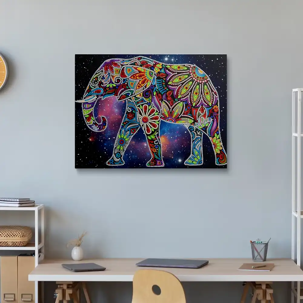 Glowing colorful elephant diamond painting