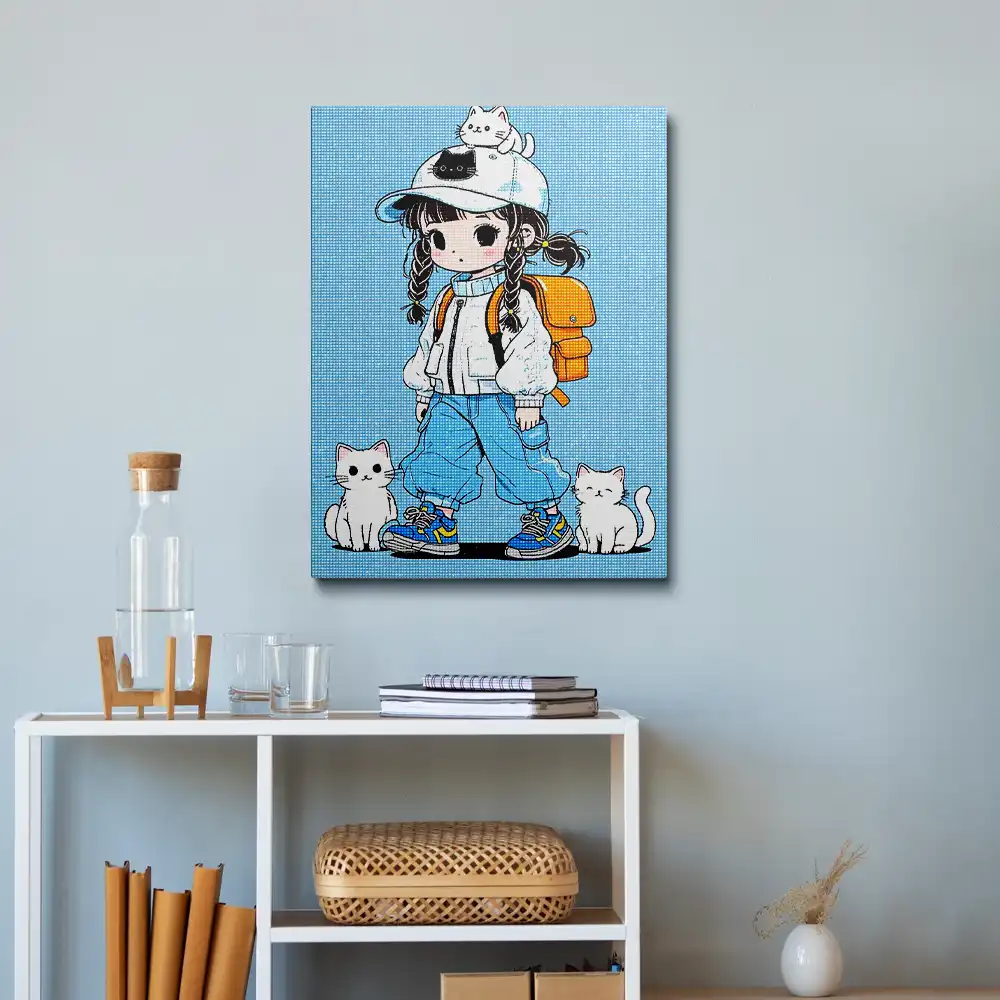 3 Cute young girl with cats