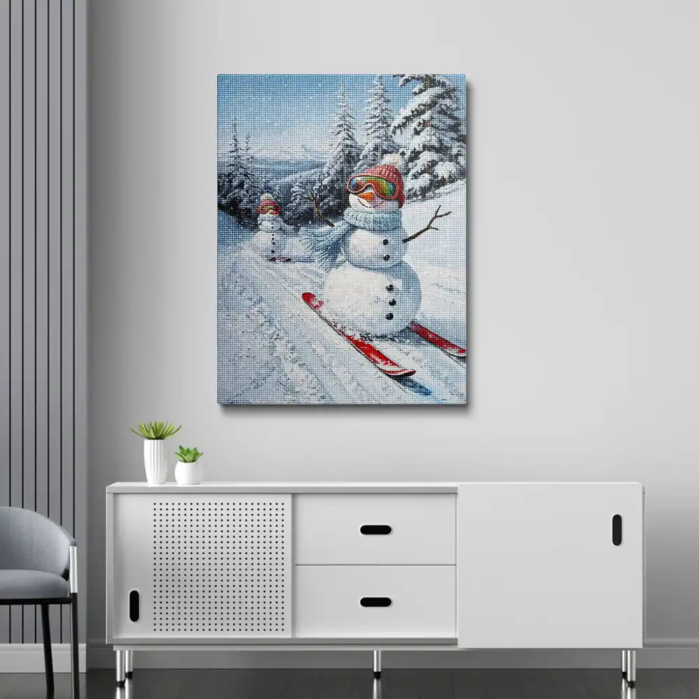 3 Whimsical snowman skiing in winter