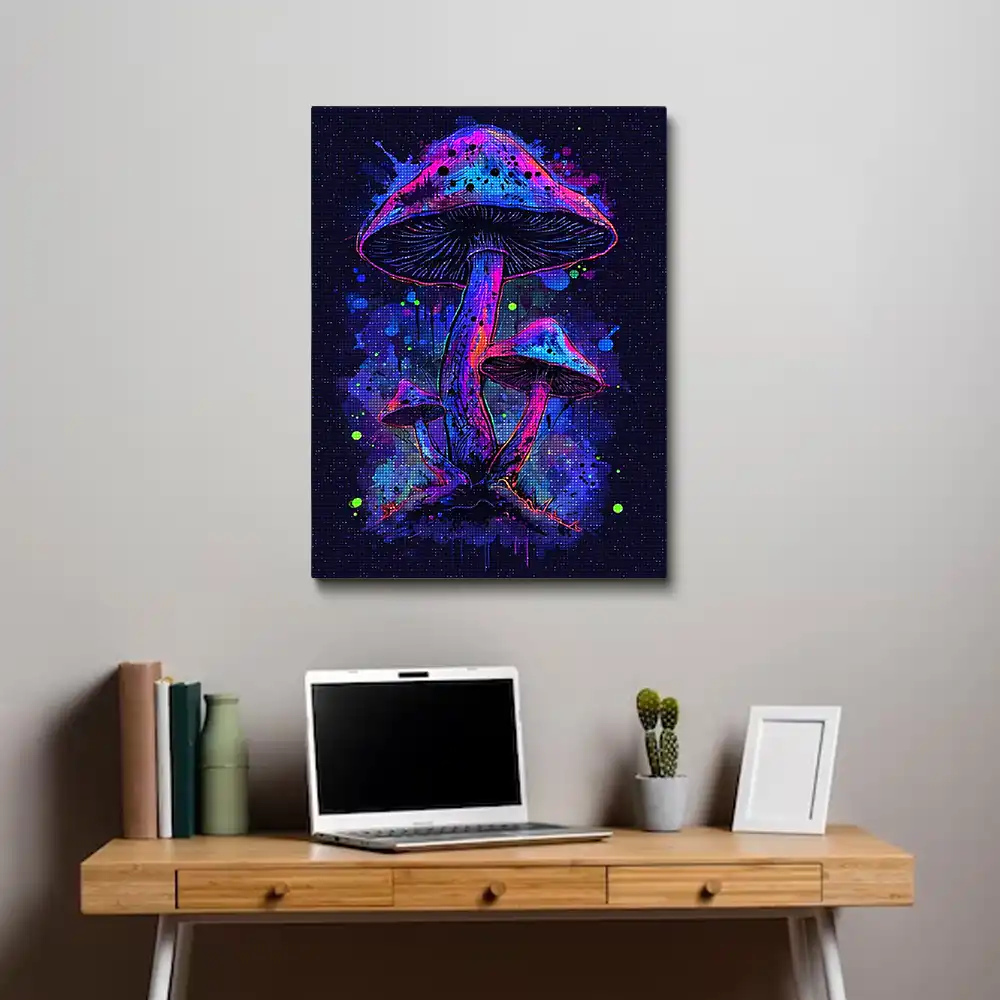 3 Vibrant neon mushrooms