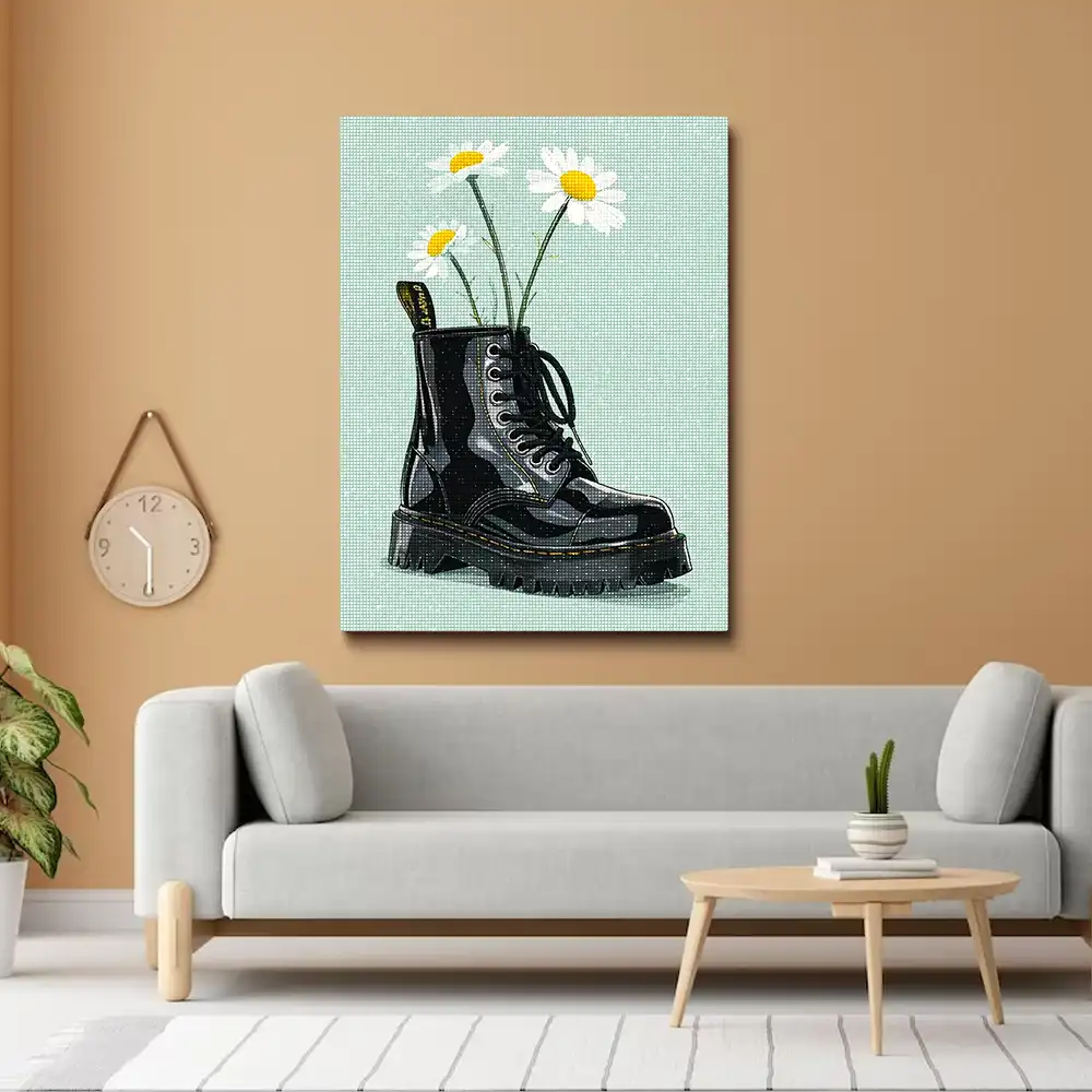 3 Black boot with daisies
