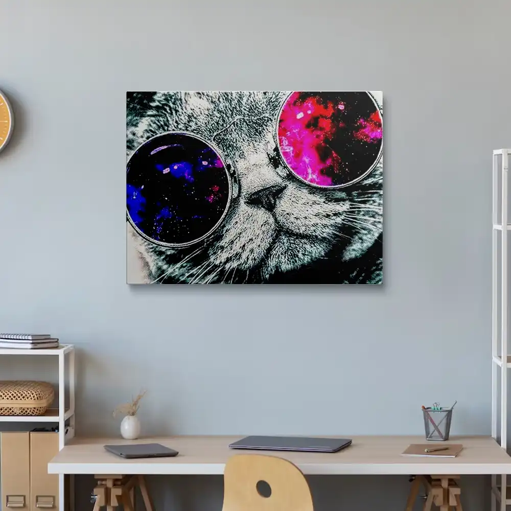 Cat with space sunglasses diamond painting