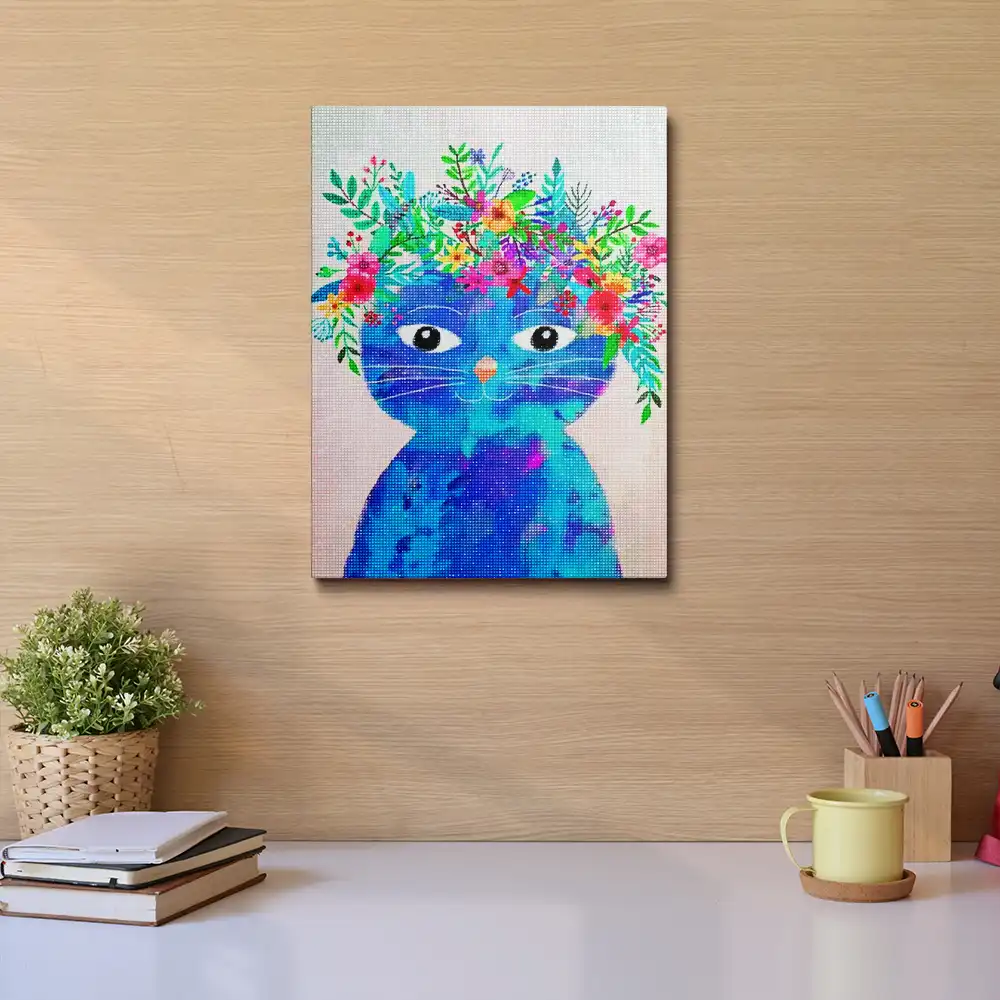 Cat with flowers diamond painting