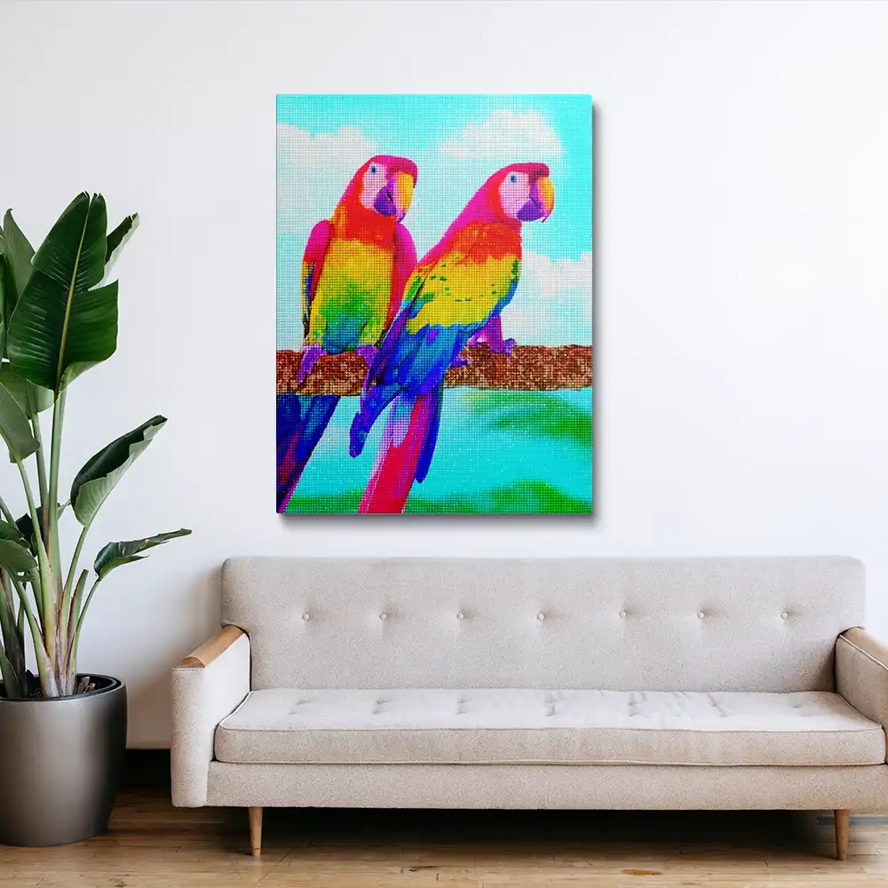 Rainbow color parrots diamond painting