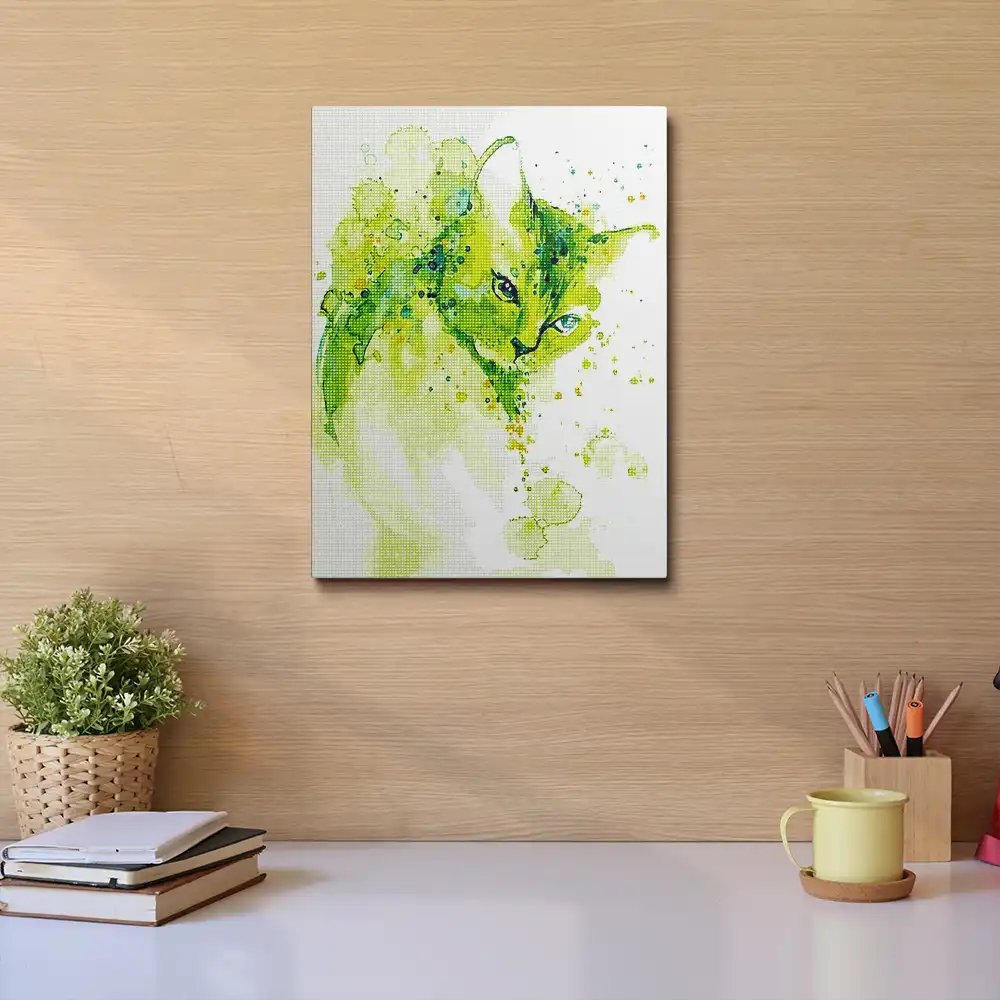 Abstract green cat diamond painting
