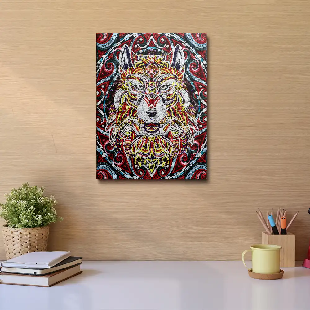 Glowing red wolf diamond painting