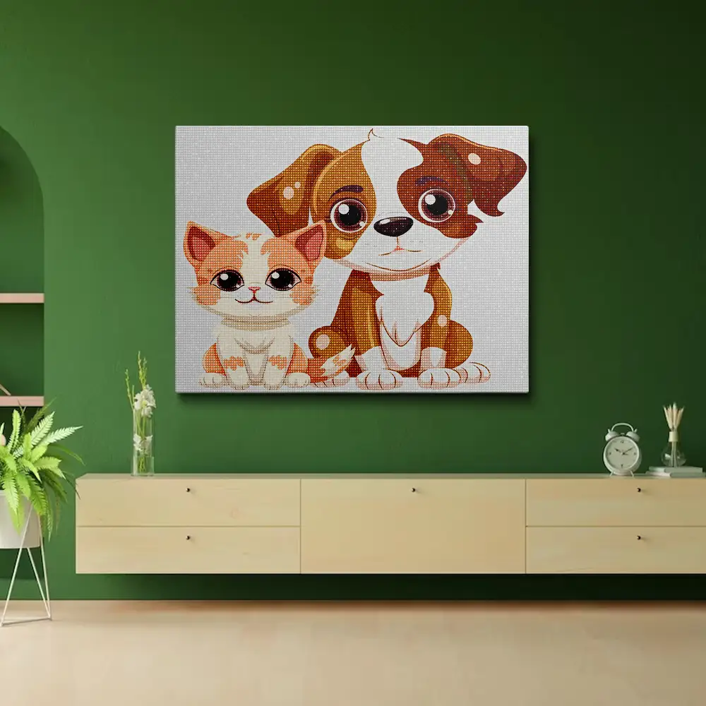 Puppy and kitty diamond painting