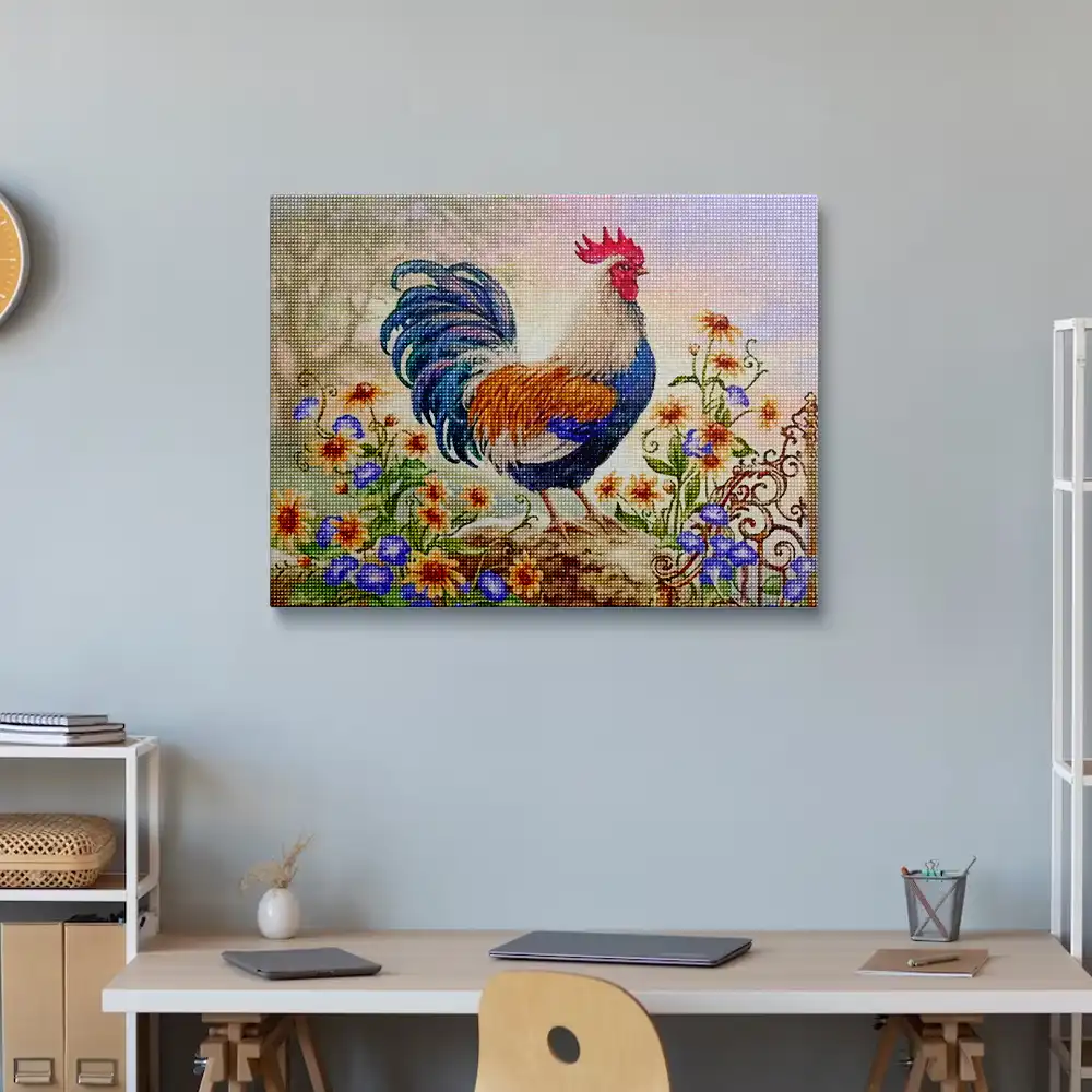 Rooster and flowers diamond painting