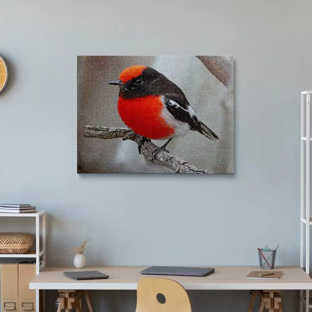 Red crapped robin diamond painting