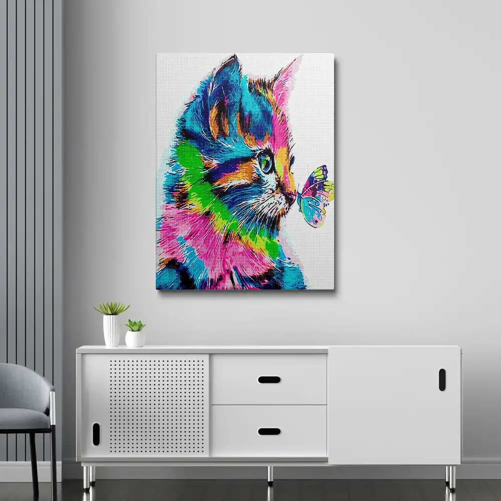 Cat and butterfly diamond painting