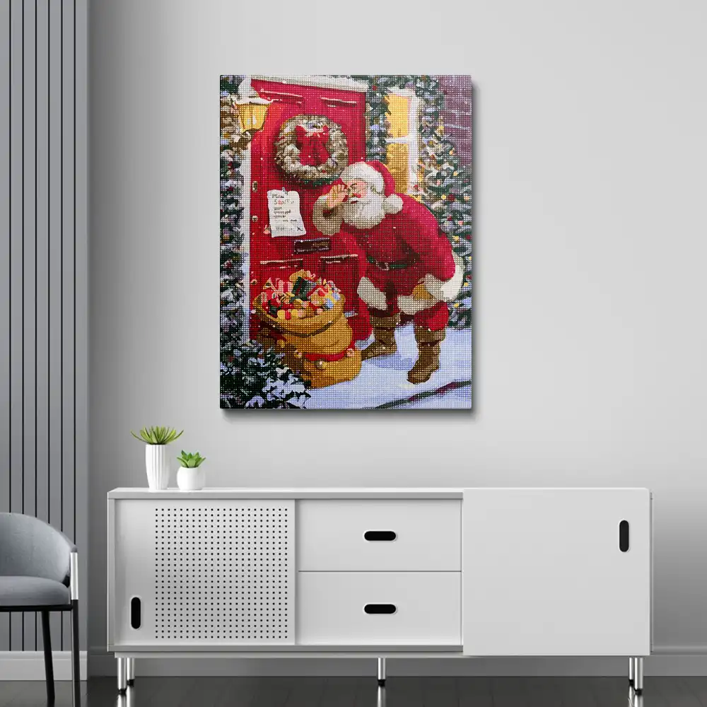 Santa at the door diamond painting