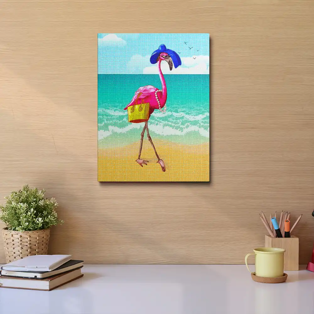 Flamingo in hat diamond painting