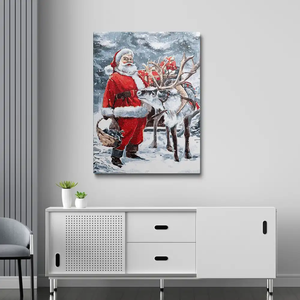 Reindeer and santa with gifts diamond painting