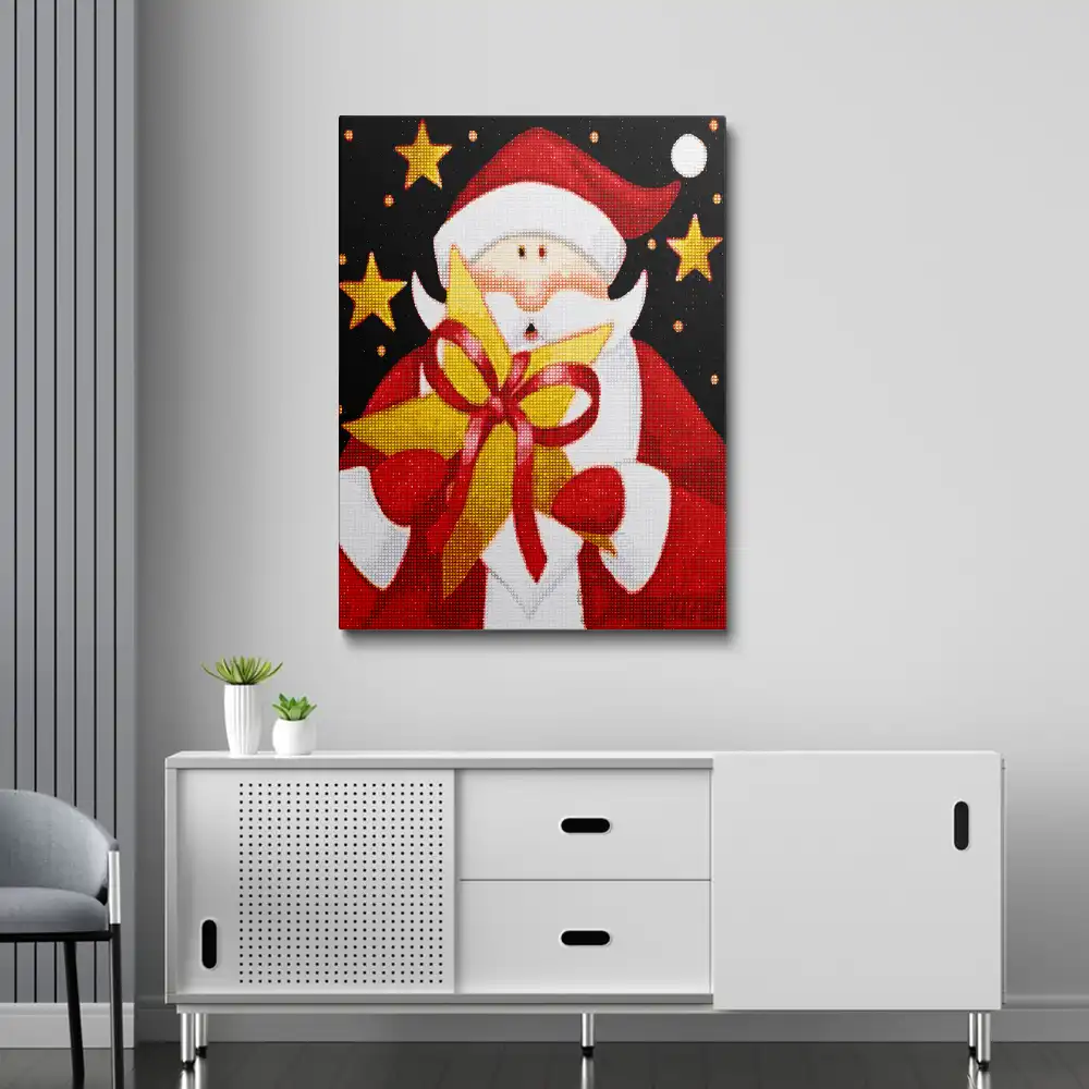 Red santa with black background diamond painting