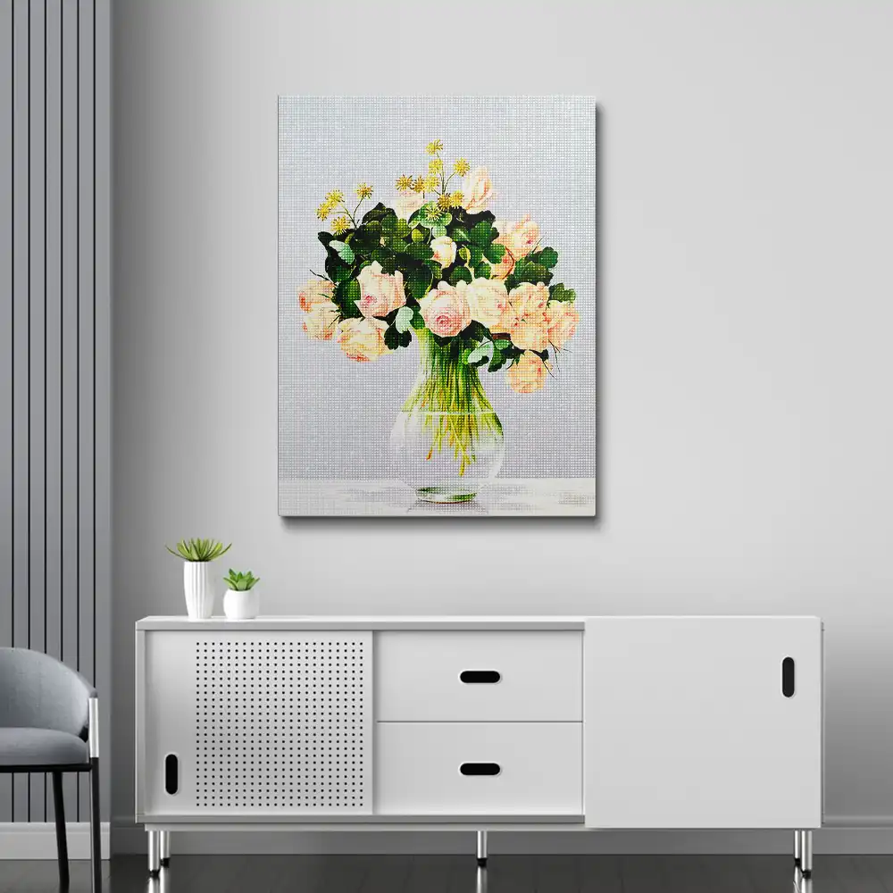 3 Tea roses in a vase diamond painting