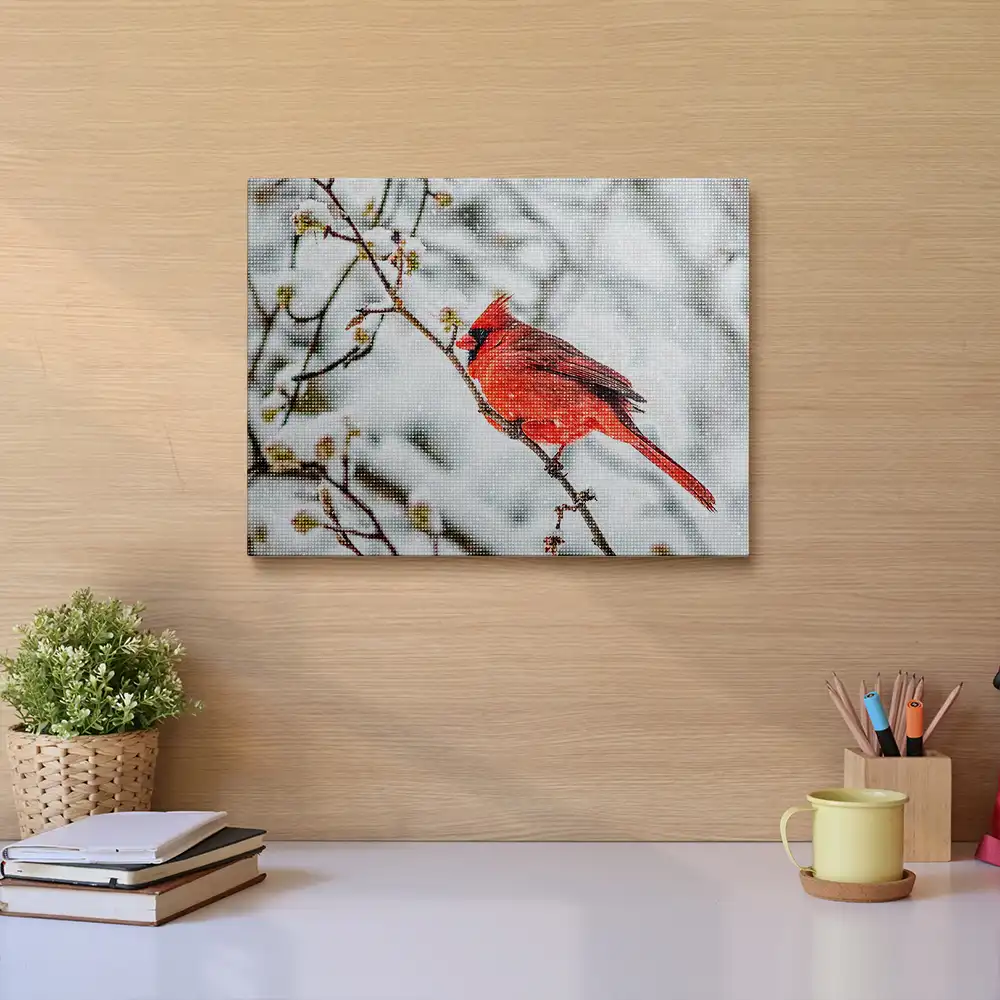 Cardinal in snow diamond painting