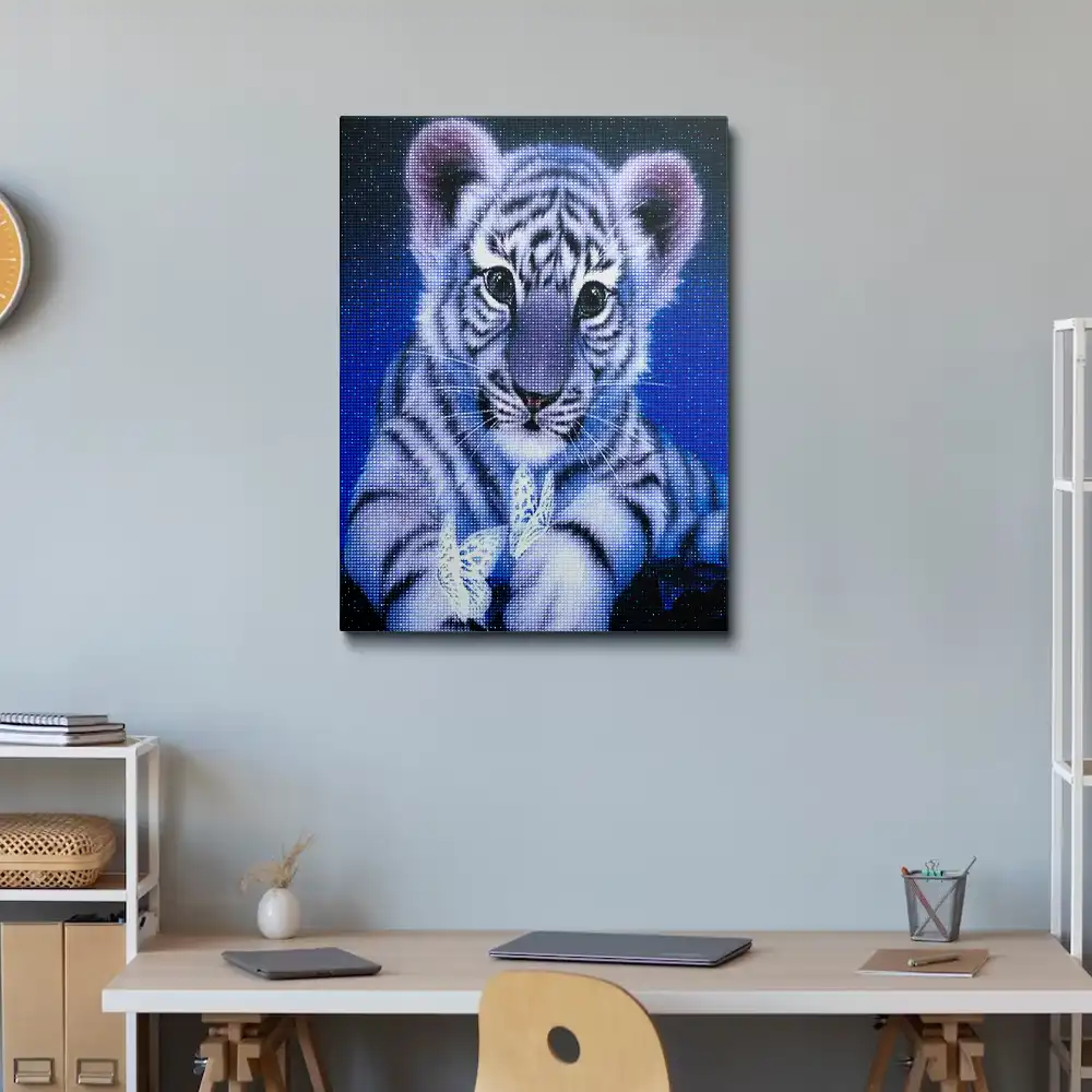 Tiger cub and butterflies diamond painting
