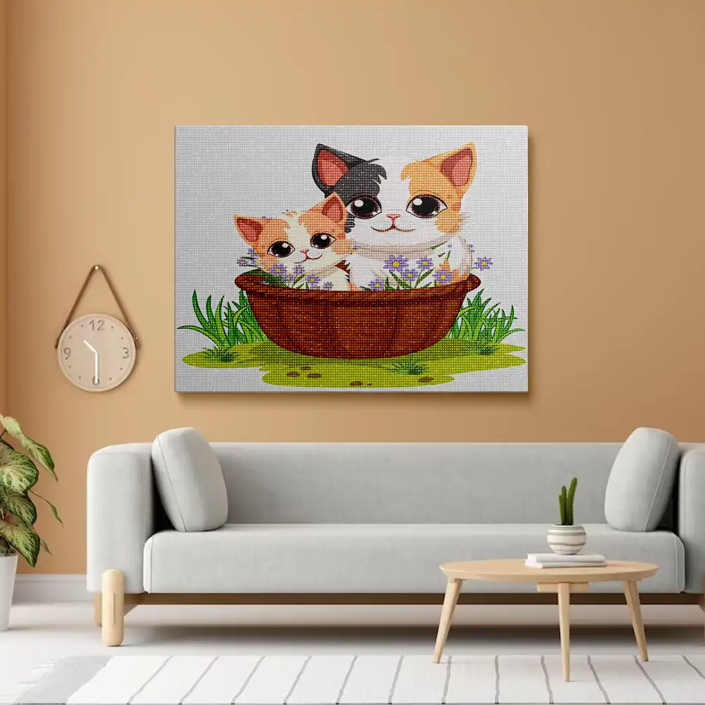 A kitten in a flower basket diamond painting