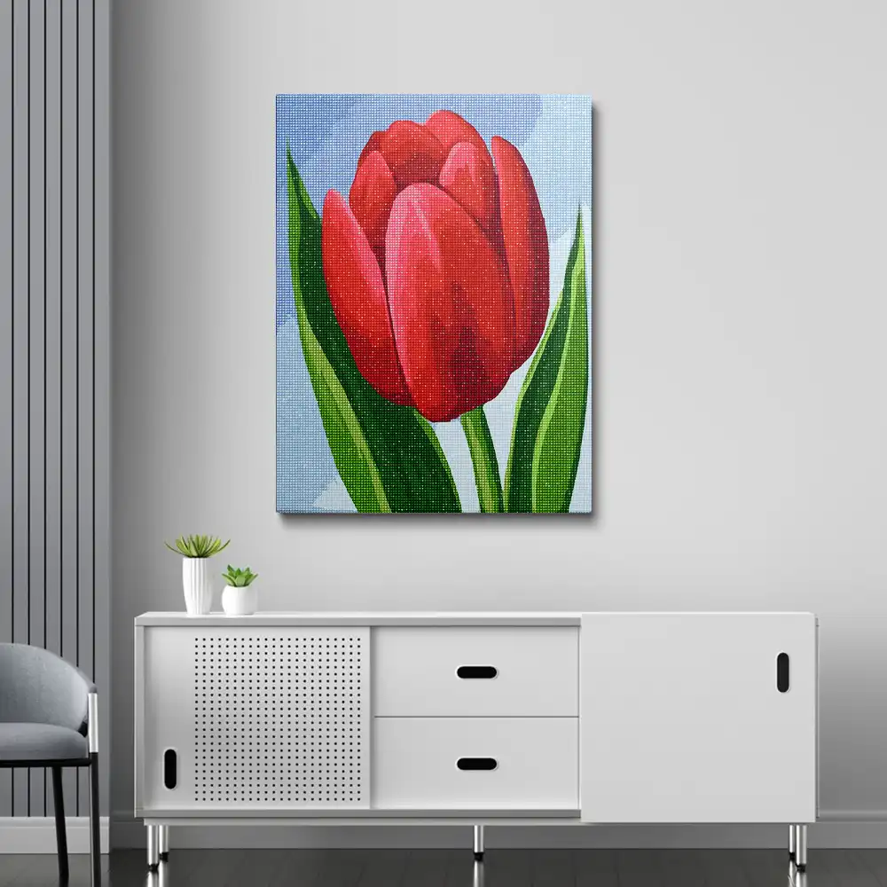 Red tulip field diamond painting