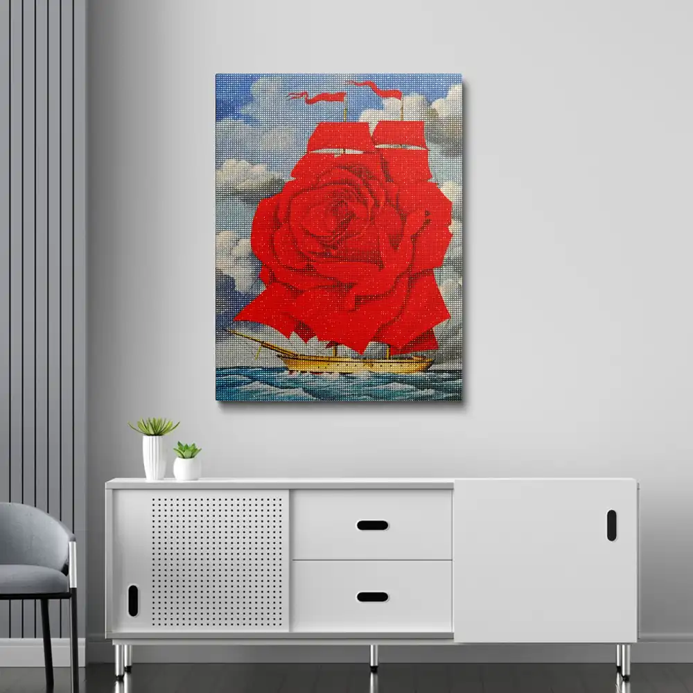 Red rose ship diamond painting