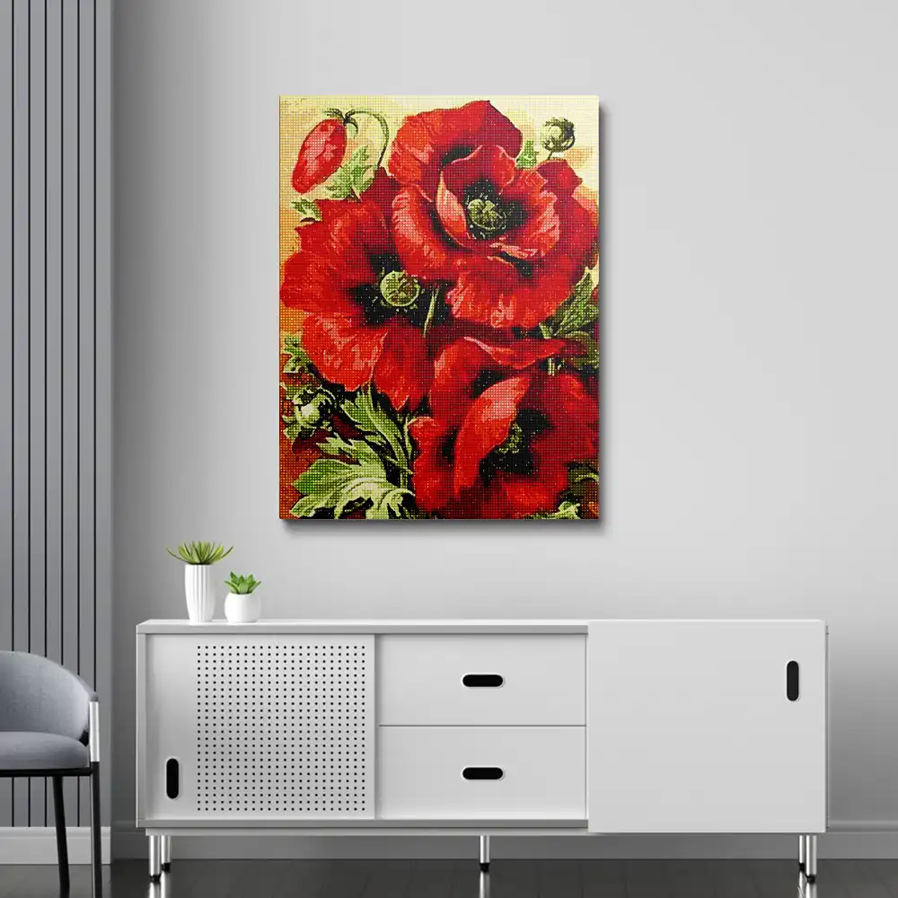 Red poppy flower acrylic diy diamond painting