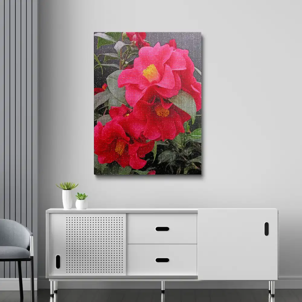 Red camellia diamond painting