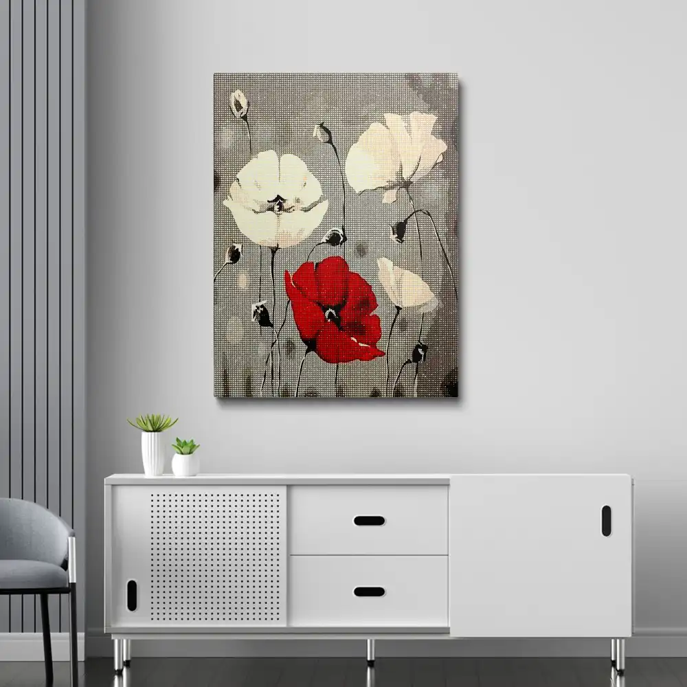 Red and white flowers diamond painting