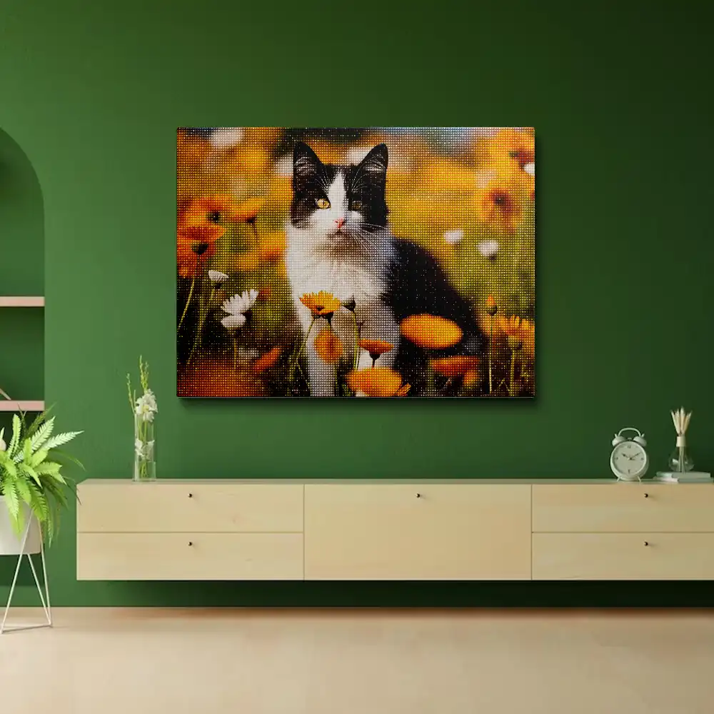 Cat in tulips diamond painting