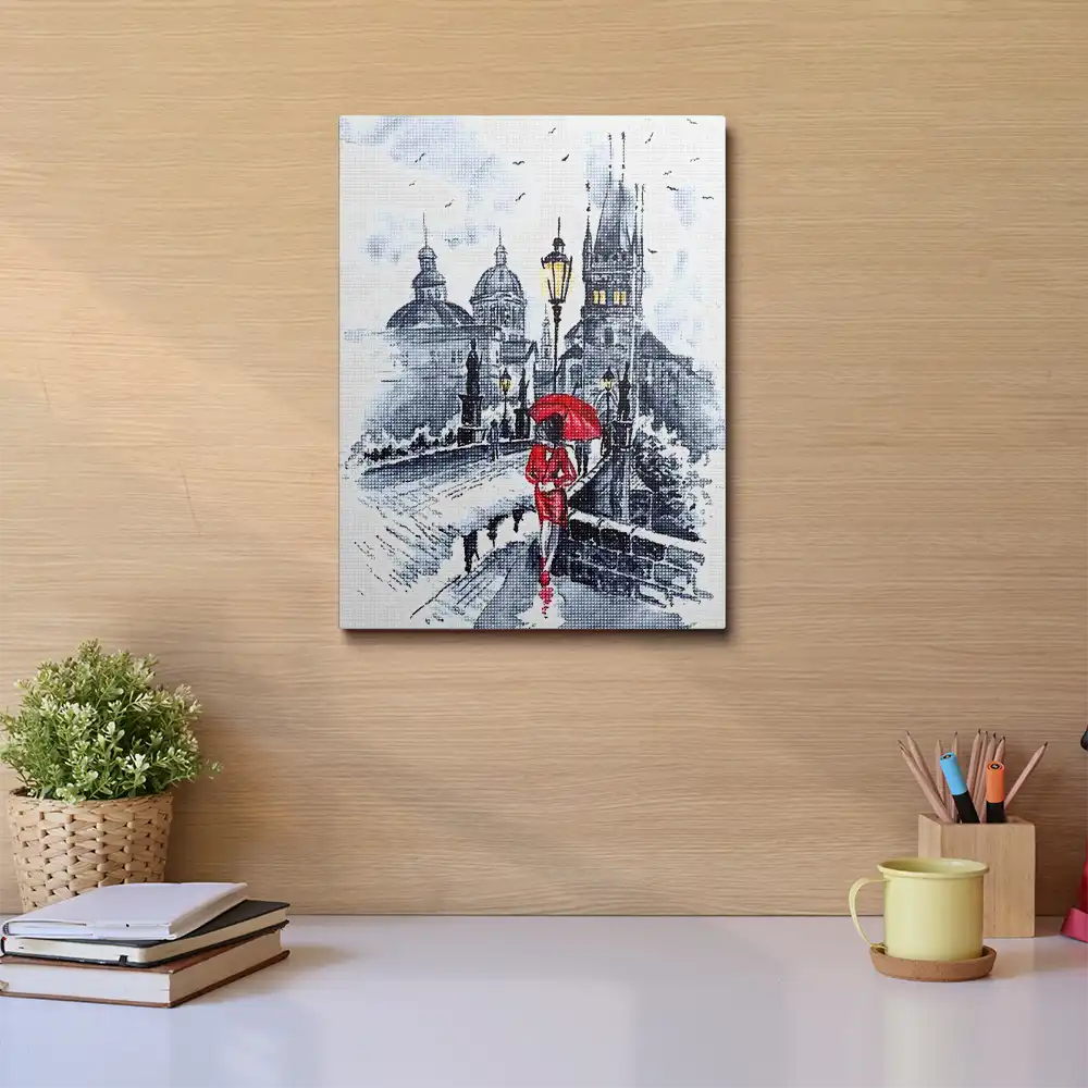 3 Woman in red and umbrella diamond painting