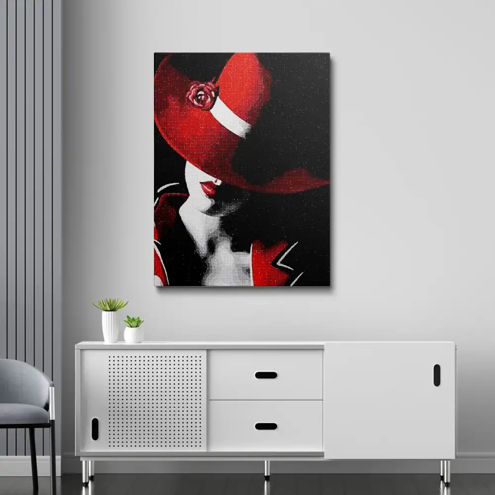Lady in red hat diamond painting