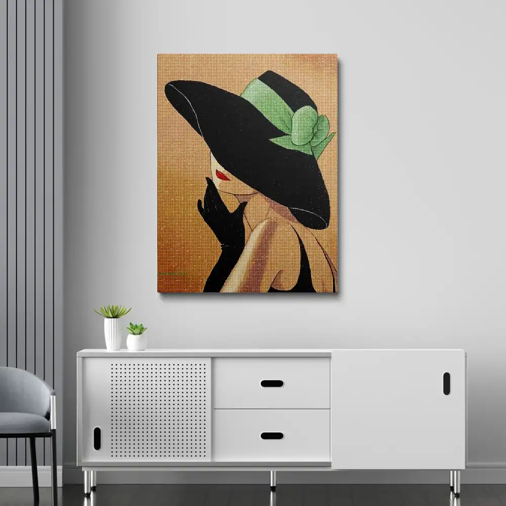 3 Girl with black hat diamond painting