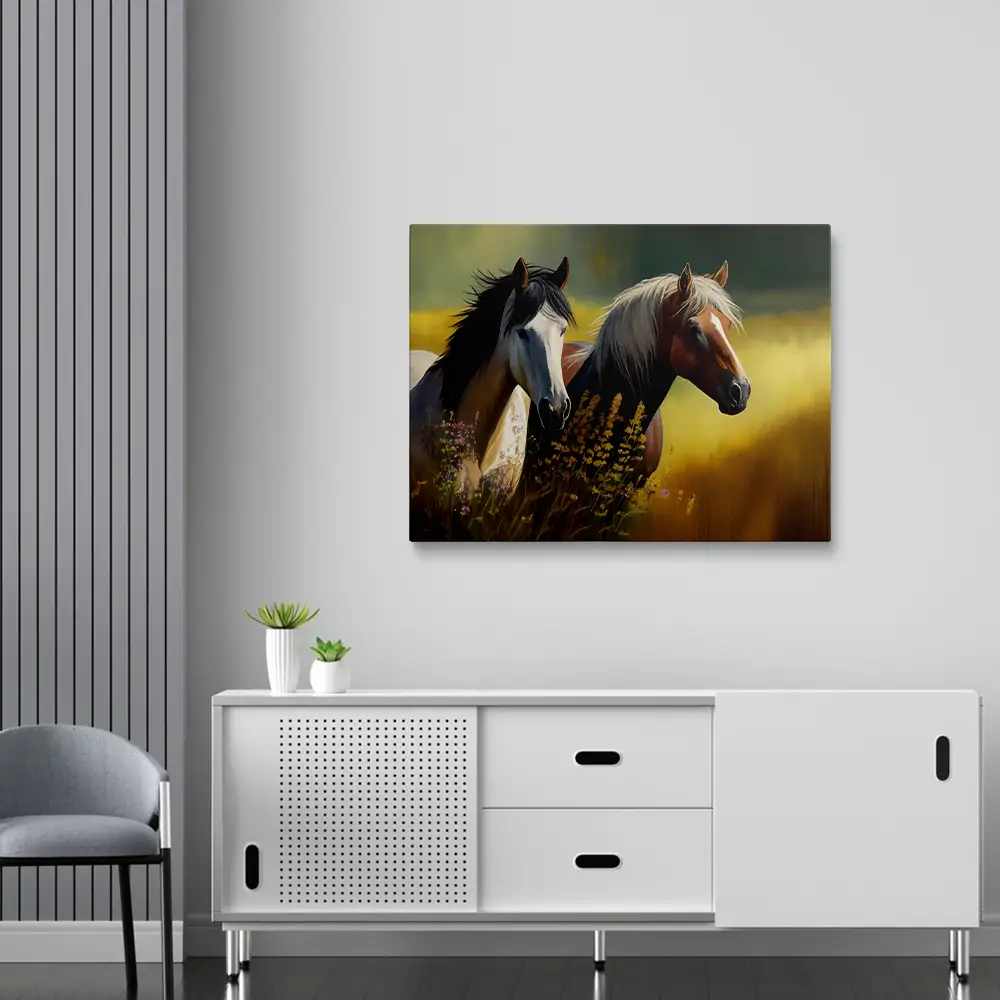 Horse grazes in meadow diamond painting