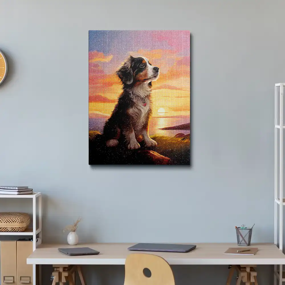 3 Dog watching sunset diamond painting