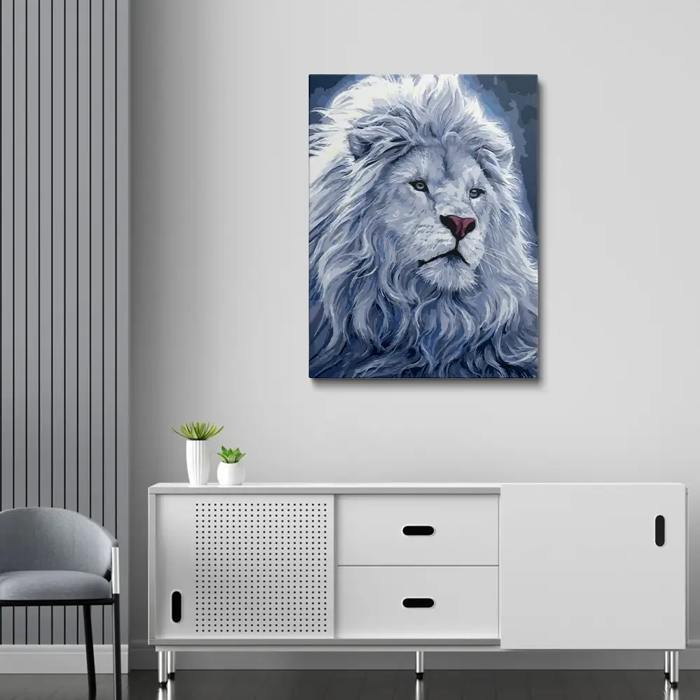White majestic lion diamond painting