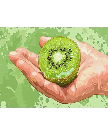 A hand holds kiwi