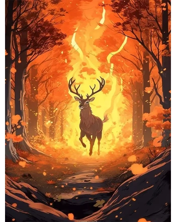 Anime style deer with fire