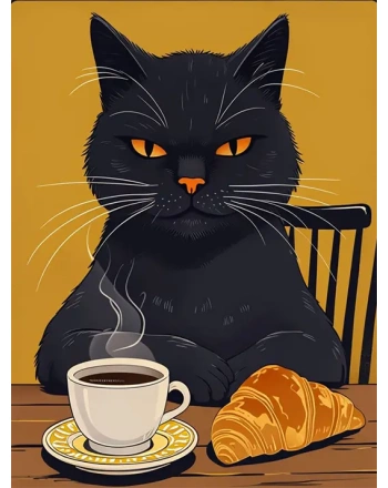 Black Cat with Coffee