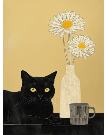 Black Cat with Daisies