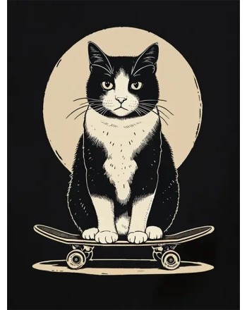 Black and White Cat on Skateboard