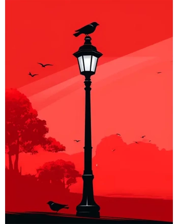 Black street lamp and birds