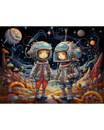 Cartoon style two child austronauts