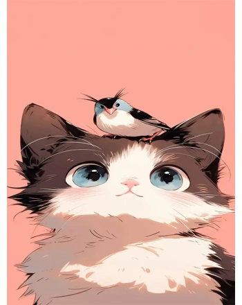 Cat and bird painting