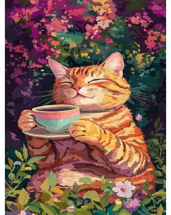 Cat with coffee at the table