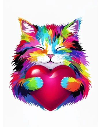 Colorful Abstract Cat with Heart