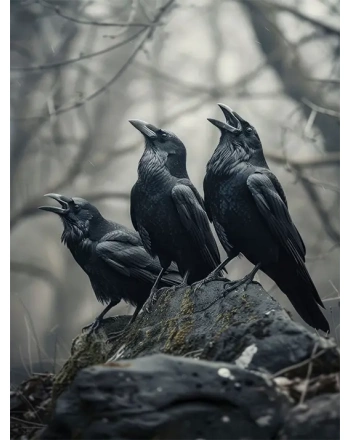 Dark scene of crows outdoors