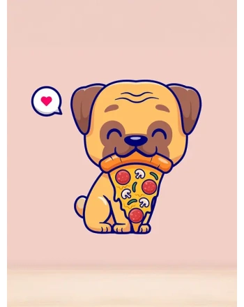 Dog eating pizza