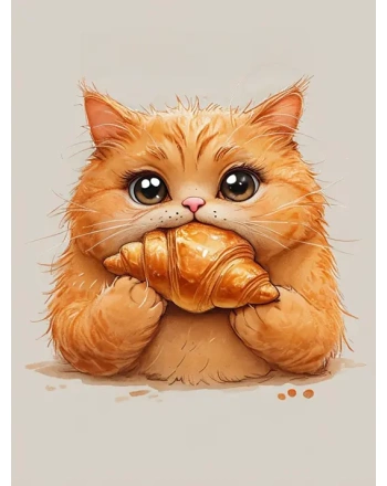 Ginger Cat Enjoying Croissant