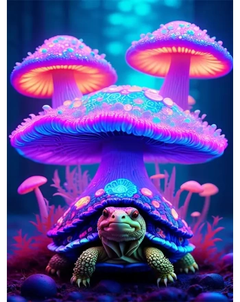 Glowing Turtle with Mushrooms