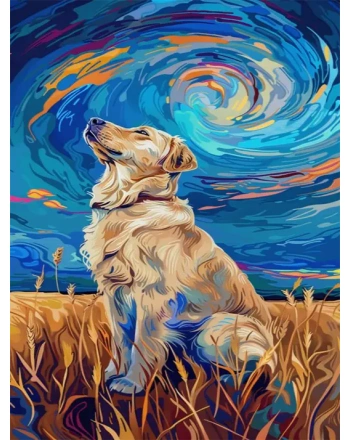 Golden Retriever in Starry Night